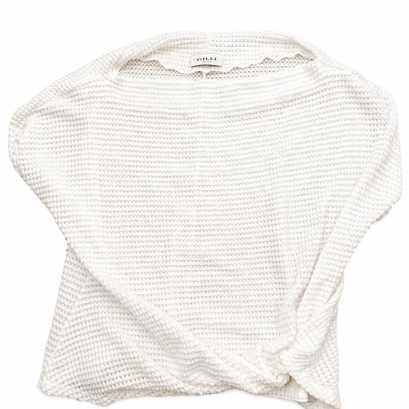 Gill Tops - Gilli white waffle knit cropped sweater boxy minimalist coastal top medium women